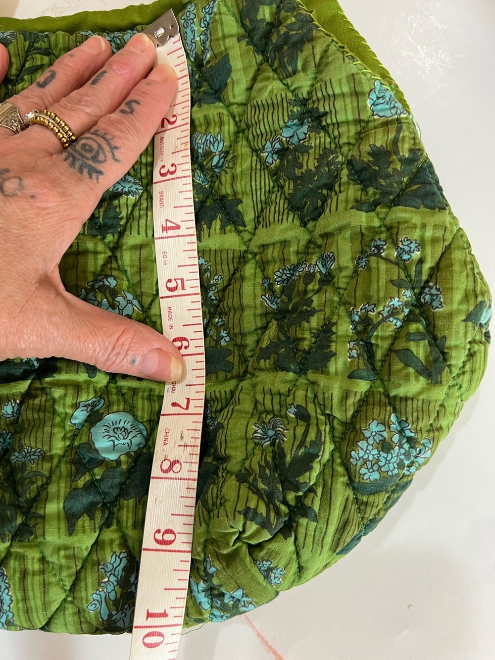 Handmade Quilted Green Floral Tote Bag - London May Court Club - Picture 10 of 12